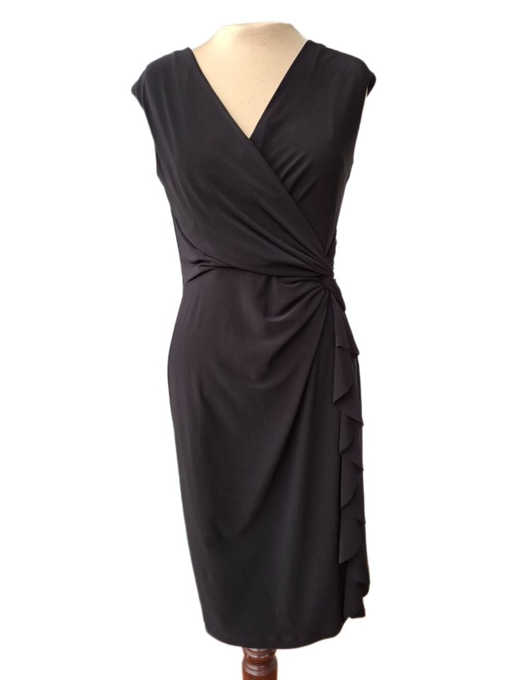 Ralph Lauren Black Draped Elegant Statement Cocktail Dress Size 8